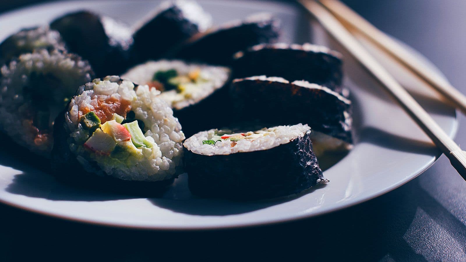 Plate with Futomaki sushi bites from East restaurant in Hamburg
