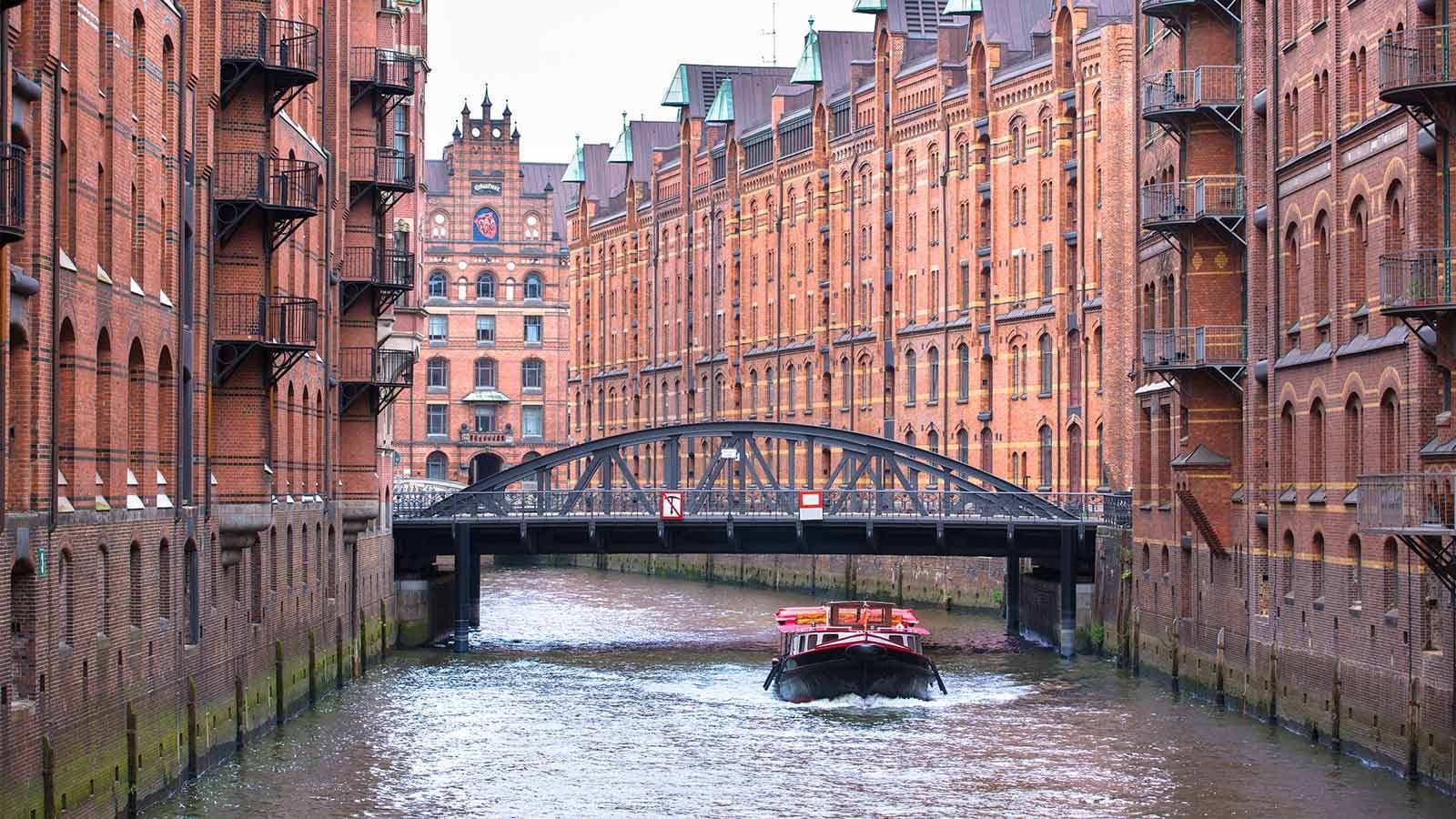 Boat sailing in the Hamburg canals